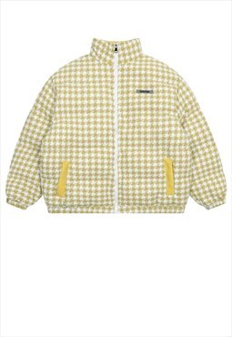 Dog-tooth jacket preppy bomber retro check coat in yellow