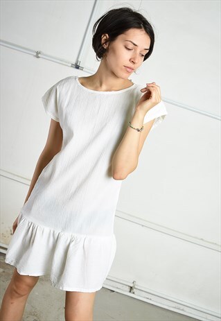 90'S RETRO OFF-WHITE RUFFLE PARIS CHIC FESTIVAL MINI DRESS