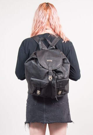 90'S BLACK FAUX LEATHER RUCKSACK BACKPACK