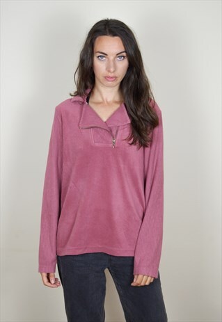 90'S VINTAGE DUSTY PINK 1/4 ZIP FLEECE PULLOVER