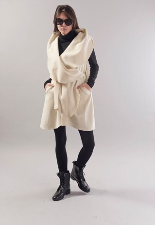 HIGH COLLAR VEST ASYMMETRICAL COAT WOOL SLEEVELESS F1841