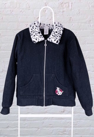 VINTAGE DISNEY 101 DALMATIANS FAUX FUR JACKET BLACK WOMEN'S