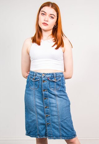LEVI'S VINTAGE 90'S BLUE DENIM BUTTON DOWN PENCIL SKIRT