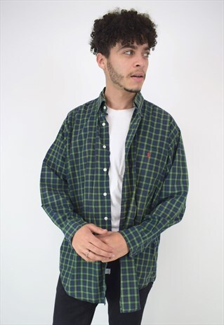 VINTAGE 90'S RALPH LAUREN NAVY & GREEN LONG SLEEVE SHIRT