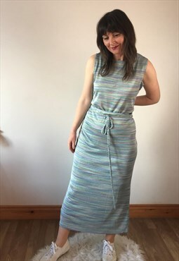 Vintage 90s Light Blue Striped Two Piece Dress