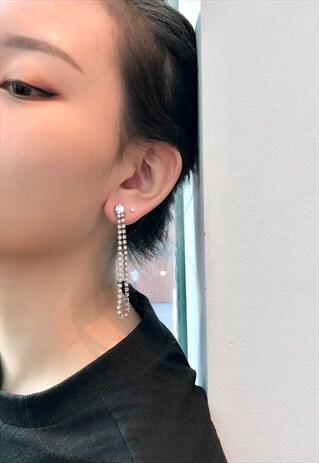 60S VINTAGE CRYSTAL RHINSTONE CHAIN EARRINGS