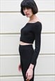 OFF SHOULDER CROP TOP LEGGINGS TRACKSUITS SUIT SET IN BLACK