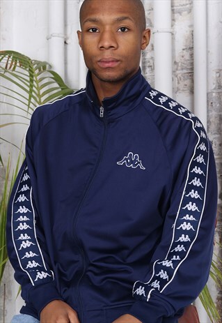 VINTAGE KAPPA TAPE LOGO TRACK JACKET NAVY BLUE