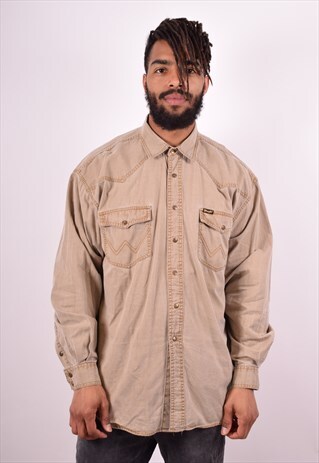 WRANGLER MENS VINTAGE SHIRT XL BEIGE 90S