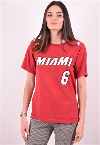 ADIDAS WOMENS VINTAGE NBA MIAMI JAMES T-SHIRT TOP SMALL 90'S