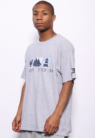 VINTAGE STARTER BOSTON SPELLOUT T-SHIRT GREY