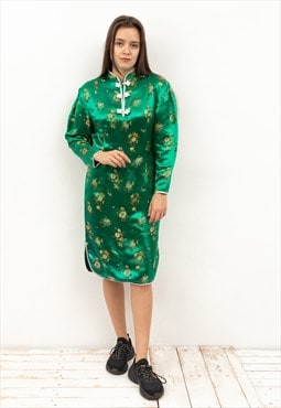 Asian Kimono Silky Midi Dress Long Sleeved Knee Lenght Gown