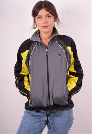 DIADORA WOMENS VINTAGE TRACKSUIT TOP JACKET LARGE GREY 90S