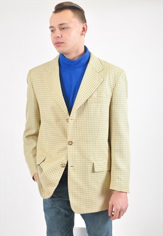 VINTAGE CHECK BLAZER JACKET IN YELLOW