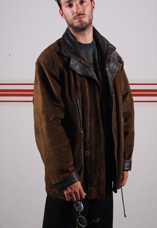 SUEDE JACKET WITH LEATHER COLLAR