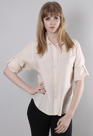 VINTAGE 80S NUDE SHEER EMBROIDERED 3/4 SLEEVE BLOUSE SHIRT