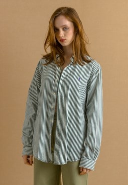 Ralph Lauren Striped Green Logo Unisex Shirt Large 7420