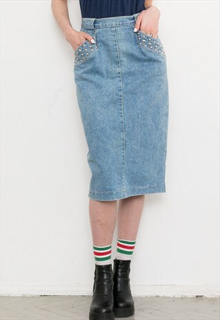 VINTAGE MIDI JEANS TUBE DENIM SKIRT