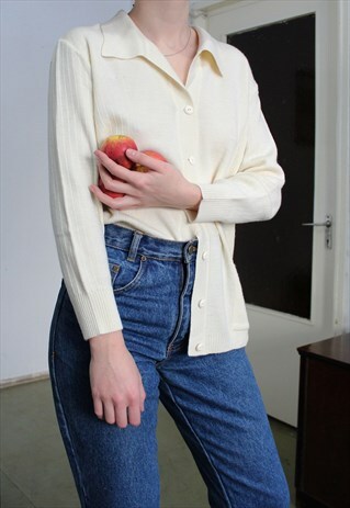 80S IVORY PURE NEW WOOL BLEND CARDIGAN