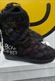 CUSTOMIZED EMOJI KNIT BOOTS FELT SMILE CHAIN SHOES IN BLACK