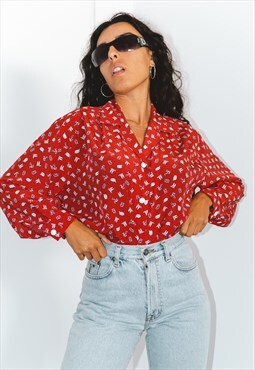 Vintage y2k Sailing Print Long Sleeves Patterned Shirt