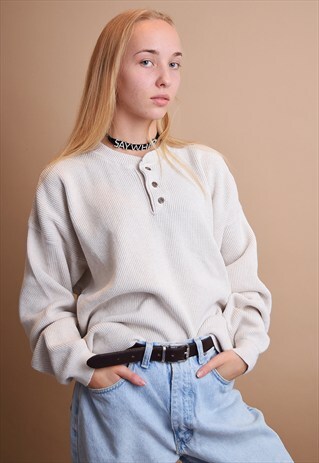 COOL VINTAGE 90'S RETRO MINIMALIST NEUTRAL SWEATER TOP