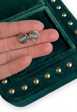 Vintage Dior earrings silver tone studs spellout logo Y2K