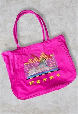 Vintage Pink Tote Shoulder Bag Embroidered Egypt Handbag