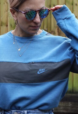Vintage 1980s Nike low key embroidered blue sweatshirt