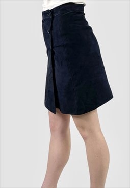 80's Scout Vintage Ladies Blue Suede Wrap Pencil Skirt