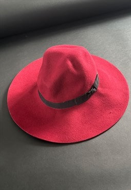 70's Vintage Style Dark Red Felt Wool Ladies Floppy Hat