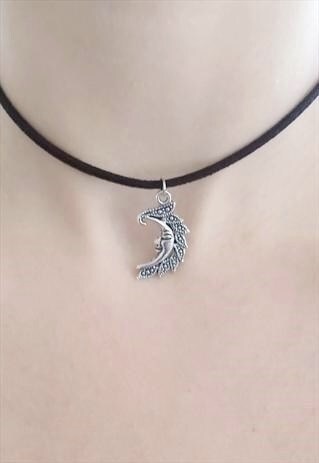 SILVER MOON CHOKER -BLACK SUEDE CHOKER