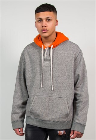 RALPH LAUREN GREY ORANGE PULLOVER HOODIE SWEATSHIRT