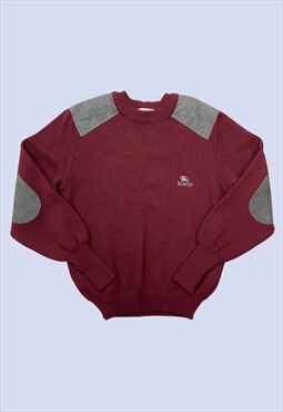 Vintage Jumper Burgundy Red Wool Knit Elbow Patches