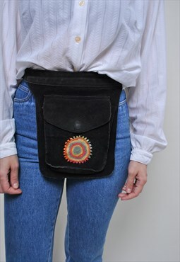 90's leather wristlets bag, womens waist bag vintage festiva