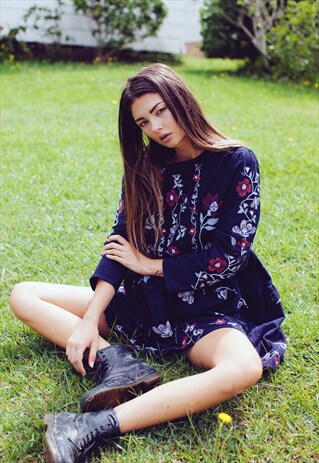 PASS THE SALT EMBROIDERED SMOCK DRESS