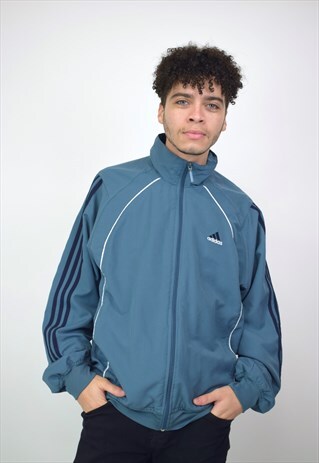 VINTAGE 90'S ADIDAS BLUE, NAVY & WHITE ZIP-UP JACKET