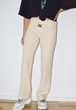 Vintage 90s VERSACE COUTURE Designer Beige Flare Trousers