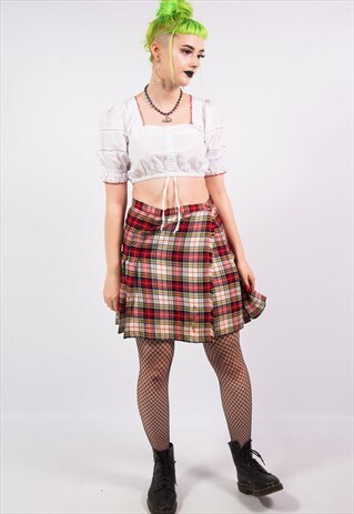 VINTAGE 90'S TARTAN WRAP PLEATED SKIRT