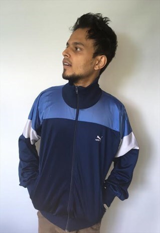 MENS VINTAGE PUMA JACKET 80S BLUE SPORTSWEAR TRACKUIT TOP