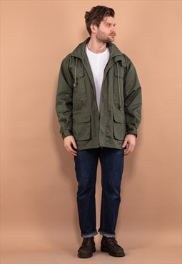 Vintage 90's Men Military Style Cargo Jacket in Sage Green