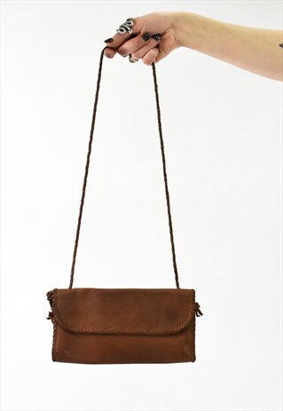 VINTAGE 70S WOVEN TAN LEATHER ENVELOPE STYLE SHOULDER BAG