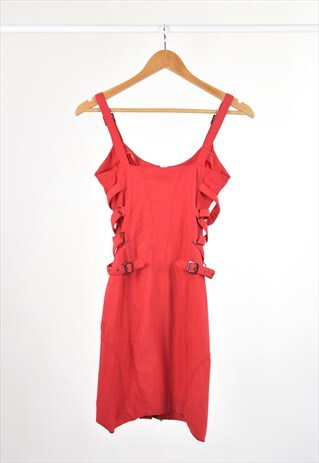 80S VINTAGE Y2K VERSACE RED BANDAGE BUCKLE BODYCON DRESS