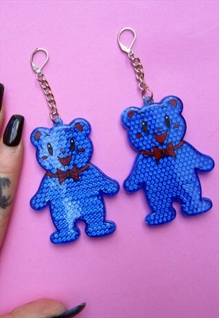 XXL BLUE REFLECTIVE BEAR FESTIVAL CHAIN EARRINGS