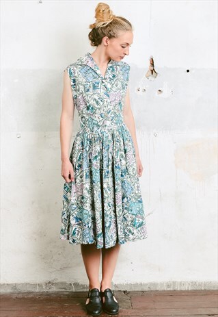 VINTAGE 50S FLORAL MIDI DRESS
