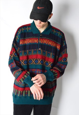 VINTAGE 90S COLOURFUL KNIT WOOL BLEND JUMPER