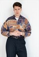 Vintage 90s Artsy Long Sleeve Men Shirt in Multicolour L/XL