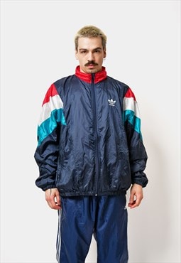 Old School ADIDAS windbreaker navy blue 80s athletic nylon