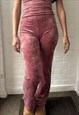 VELOUR FLARED TROUSERS IN DUSTY PINK