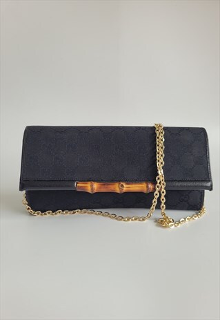 Vintage Gucci Bamboo Black Leather Shoulder bag / clutch